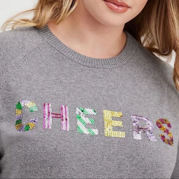 TORRID Cheers Festive Sequins Ragland Sweater Grey NWT Size 2 X - Picture 4 of 7